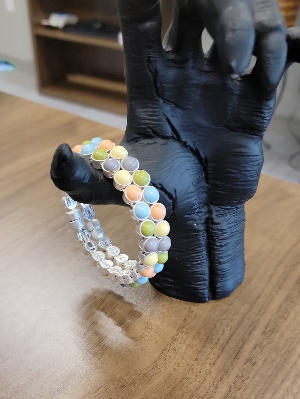 Plunder Bangle - Pastel Multi-Color Beads On Silver Bangle